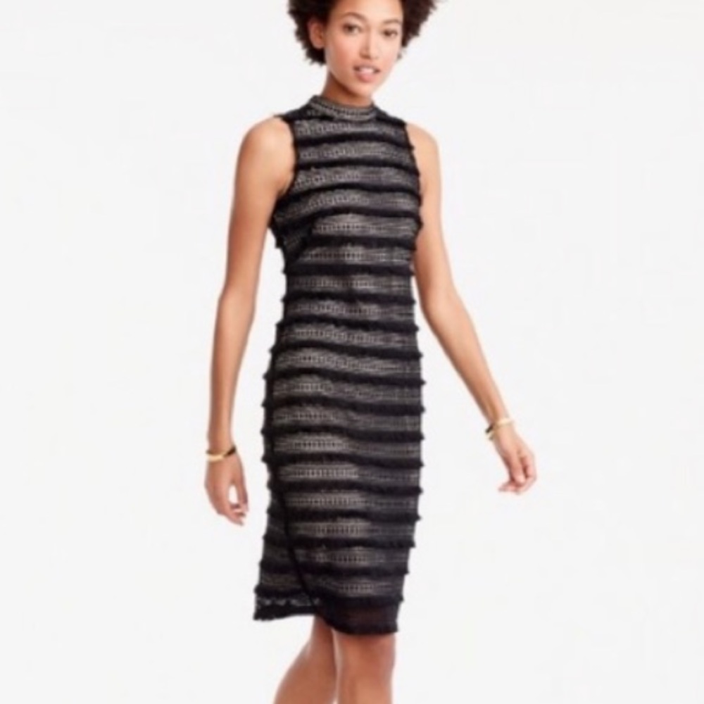 J. Crew Black Fringe Sleeveless Shift Dress Size 00